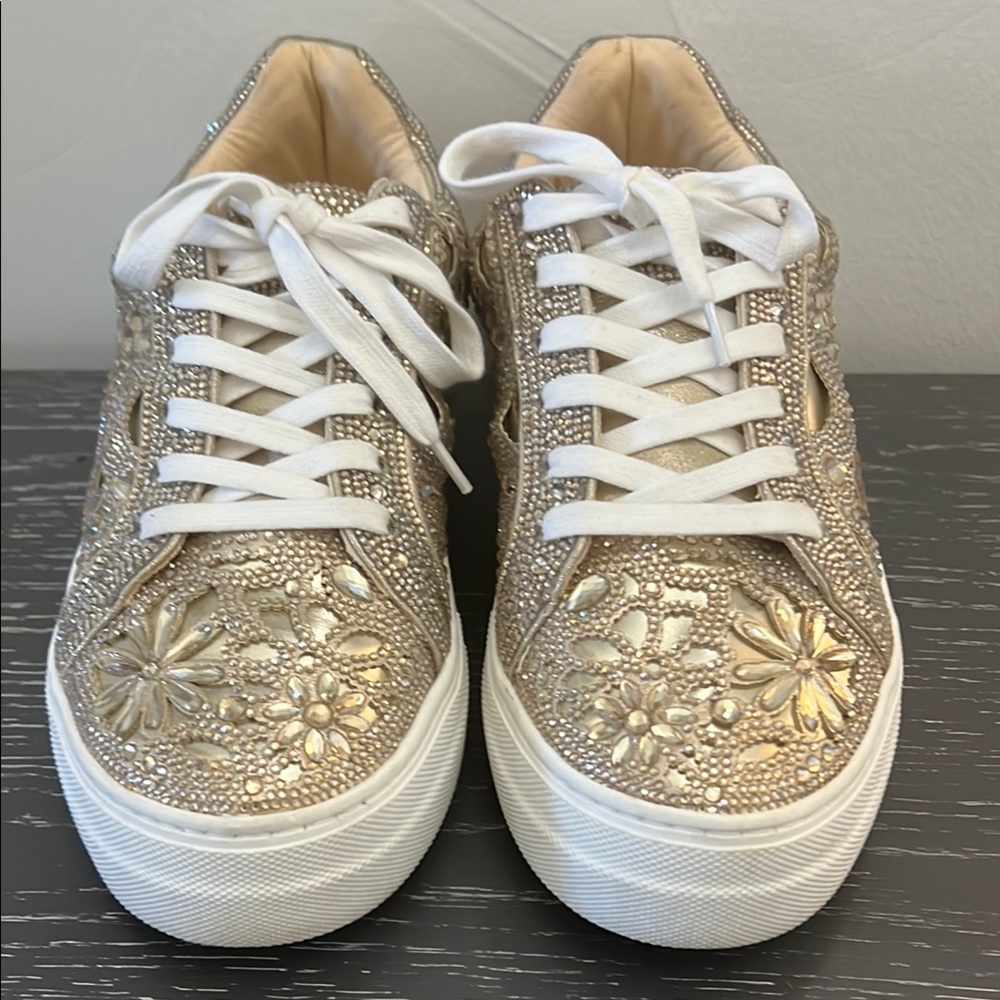 Betsey Johnson Gold and White Glitter Sneakers